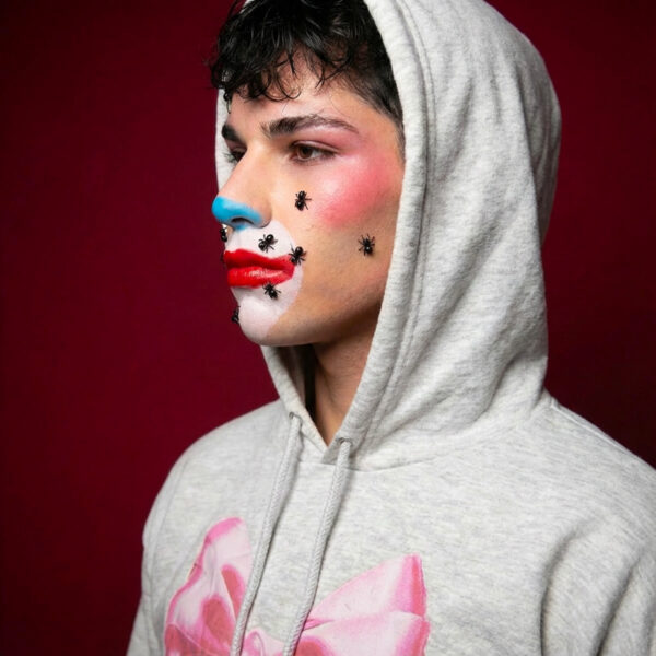 IMG_7302clown72 Hoodie Gris Con Estampado De Moño Rosa