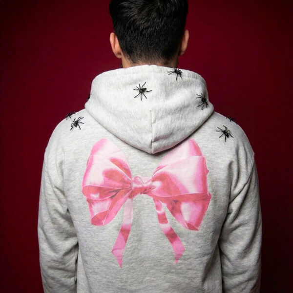 IMG_7302clown73 Hoodie Gris Con Estampado De Moño Rosa